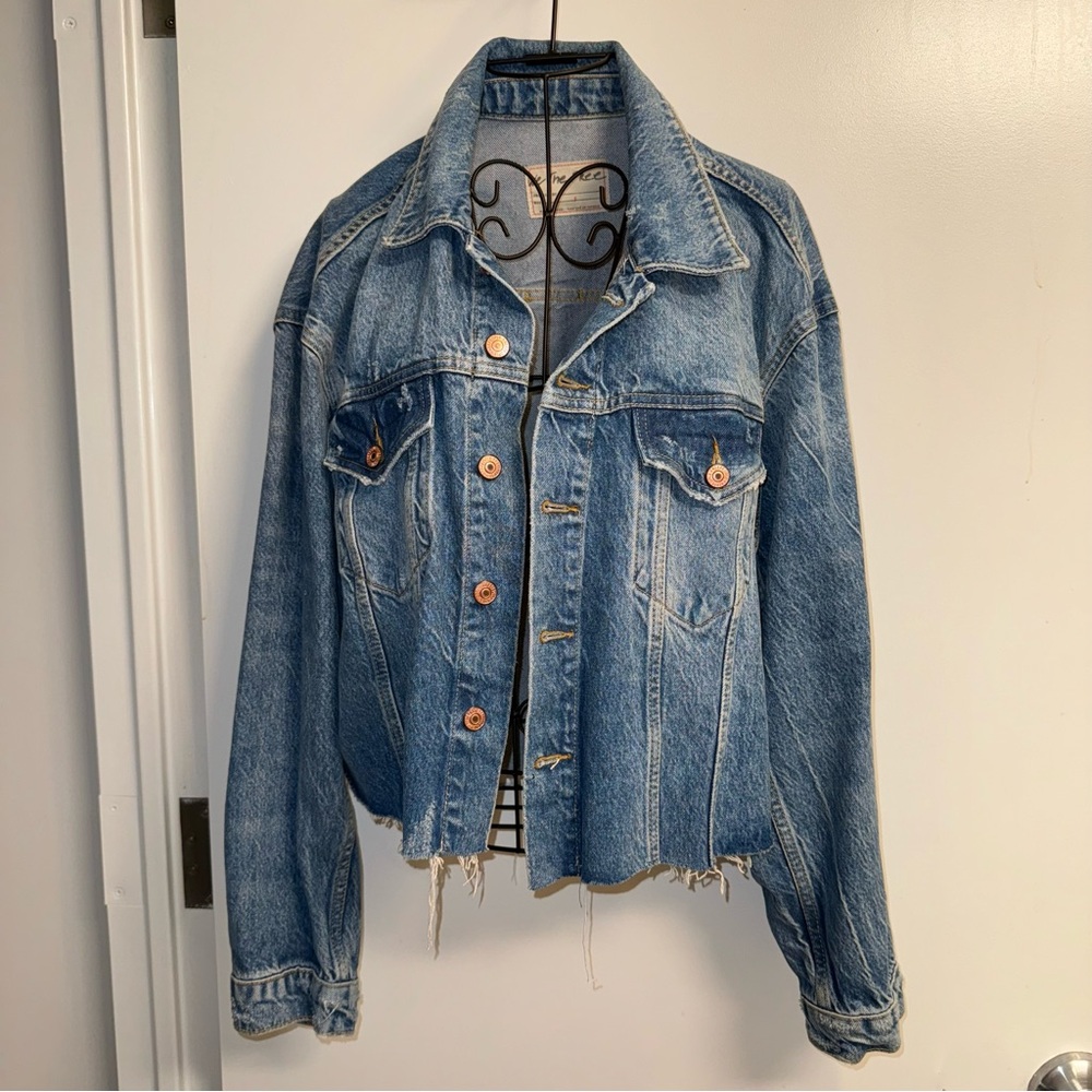 We The Free Distressed Oversized Denim Jacket